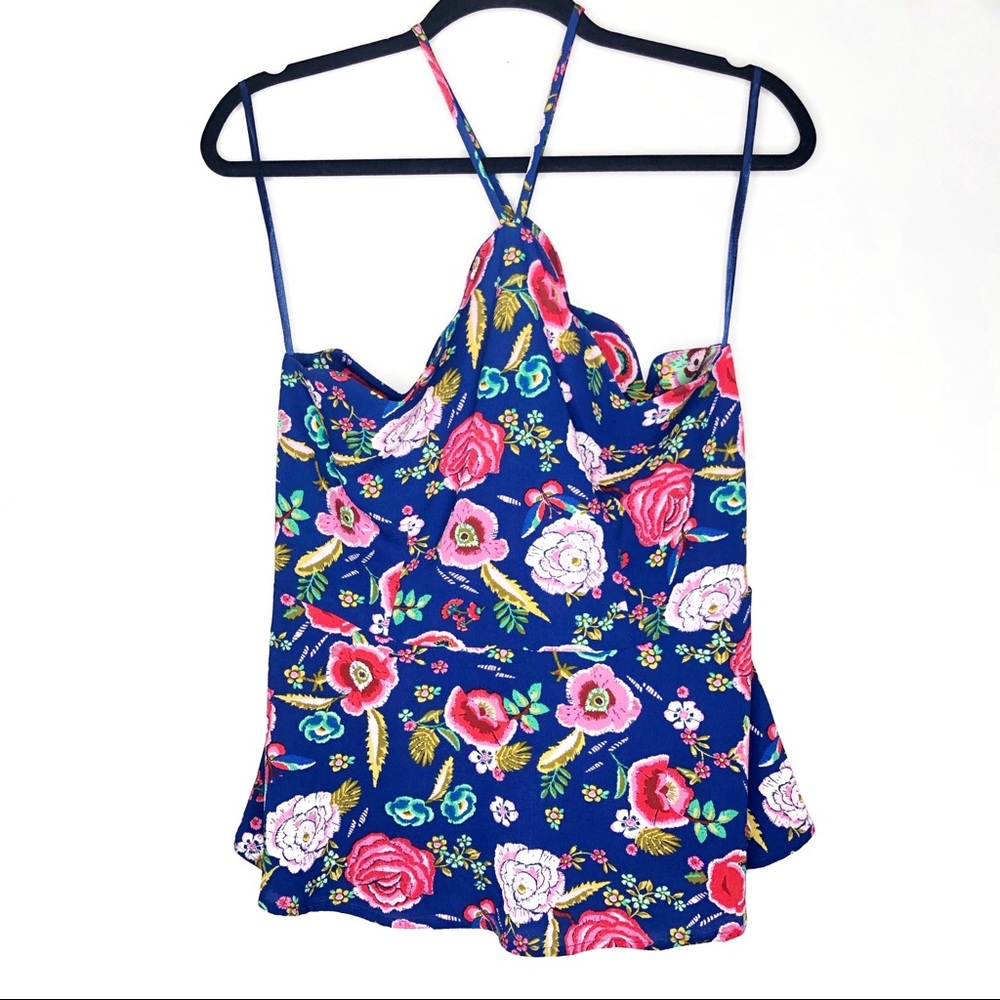 Monteau Floral Peplum Halter Top Sz L